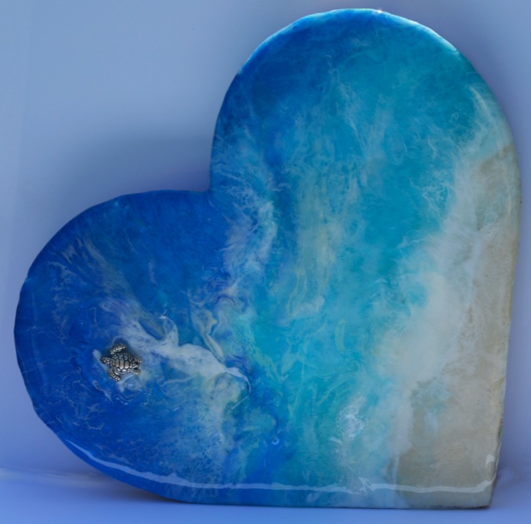 nine inch beach heart blue with turtle